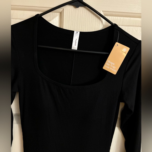 Popilush Shapewear Square Neck Long Sleeve Slimming Modal Maxi Dress in Black M - Picture 13 of 13